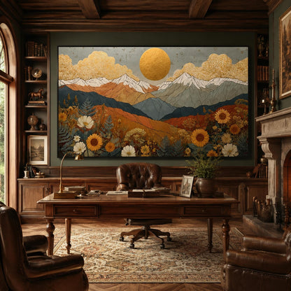 Golden Sun Mountain – Gold and White Wildflower Floral Wall Art | Boho Painting, view 3