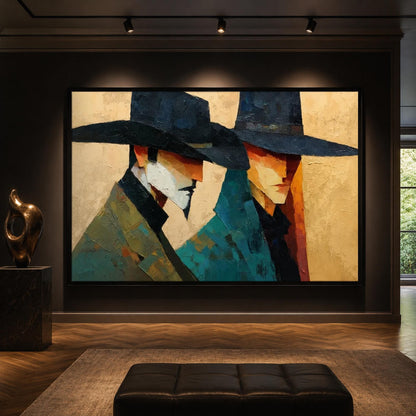 Abstract Cubist Figure Portrait Wall Art – Mystery Men Portrait