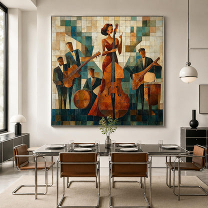 Cubist Jazz Band Geometric Wall Art – Jazz Band Painting