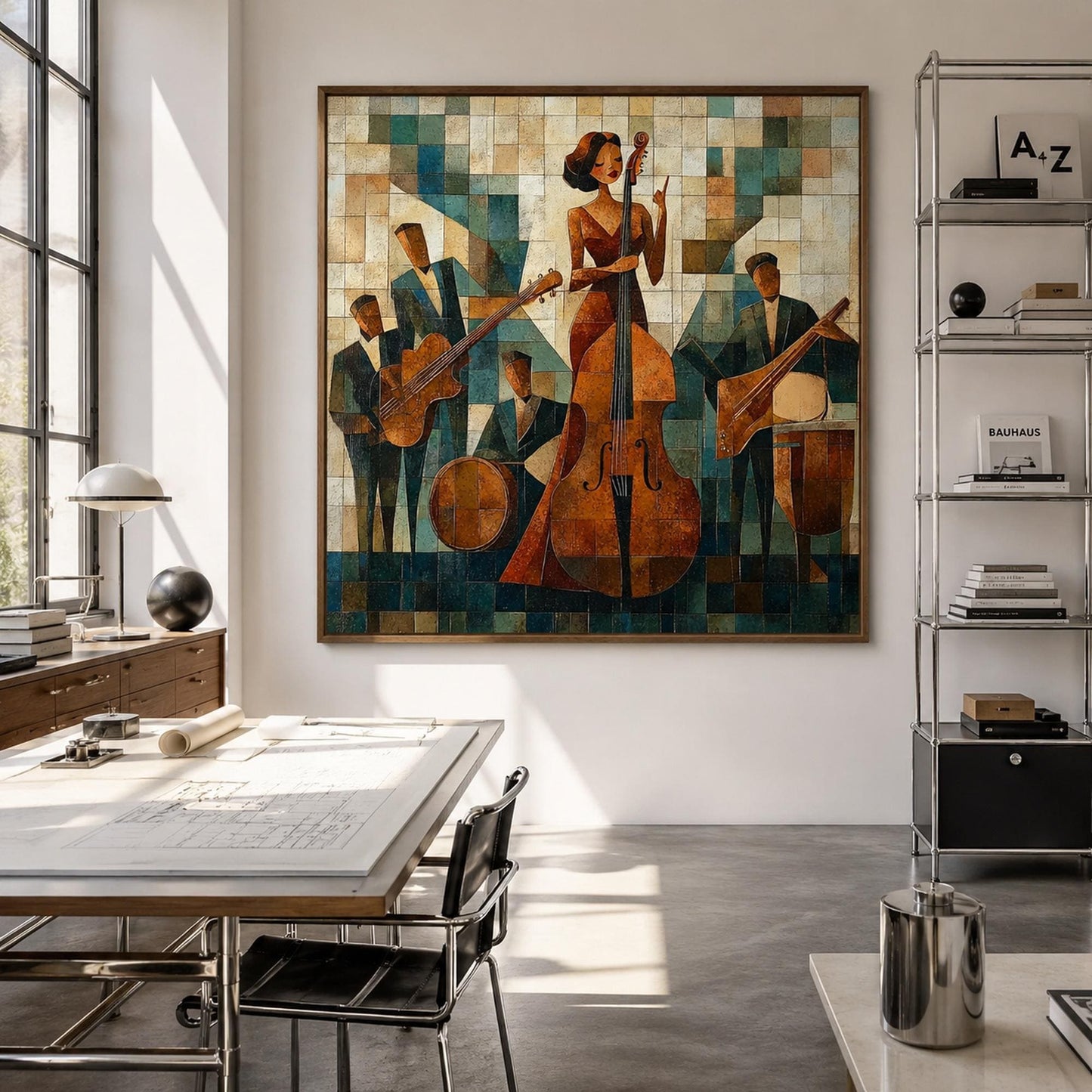 Cubist Jazz Band Geometric Wall Art – Jazz Band Painting