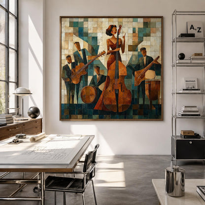 Cubist Jazz Band Geometric Wall Art – Jazz Band Painting
