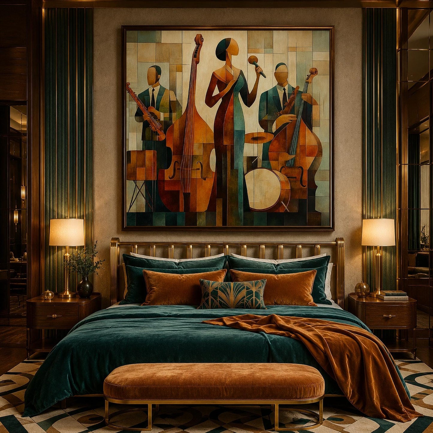 Jazz Singer Painting – Olive and Gold Geometric Wall Art | Painting, view 3