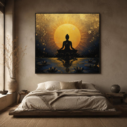 Gold Lotus Floral Wall Art – Buddha Painting Lotus Meditation Canvas