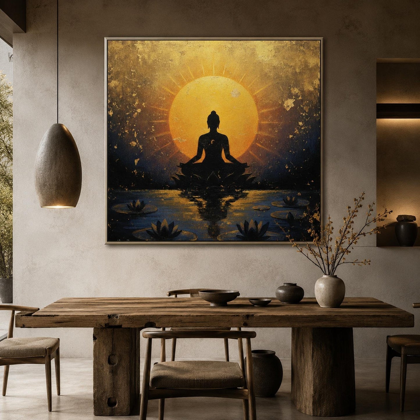 Gold Lotus Floral Wall Art – Buddha Painting Lotus Meditation Canvas