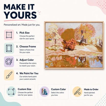 Autumn Lake Landscape Wall Art Soft Impressionist Canvas Painting for Cozy Bedroom Decor