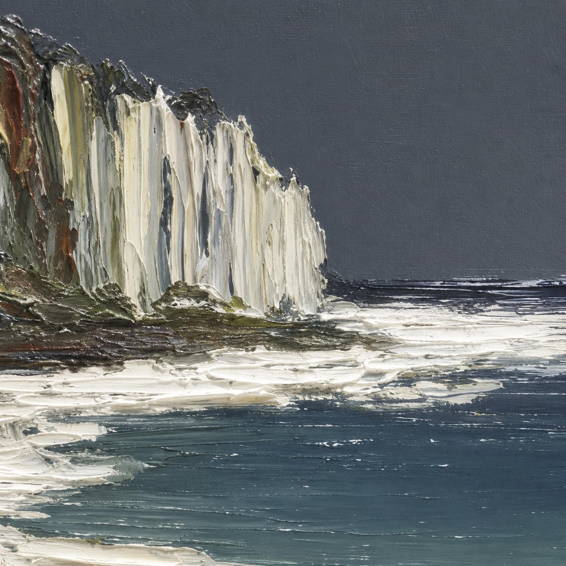 White Cliffs Dark – Navy and White Ocean Wall Art | Impasto Painting, view 4