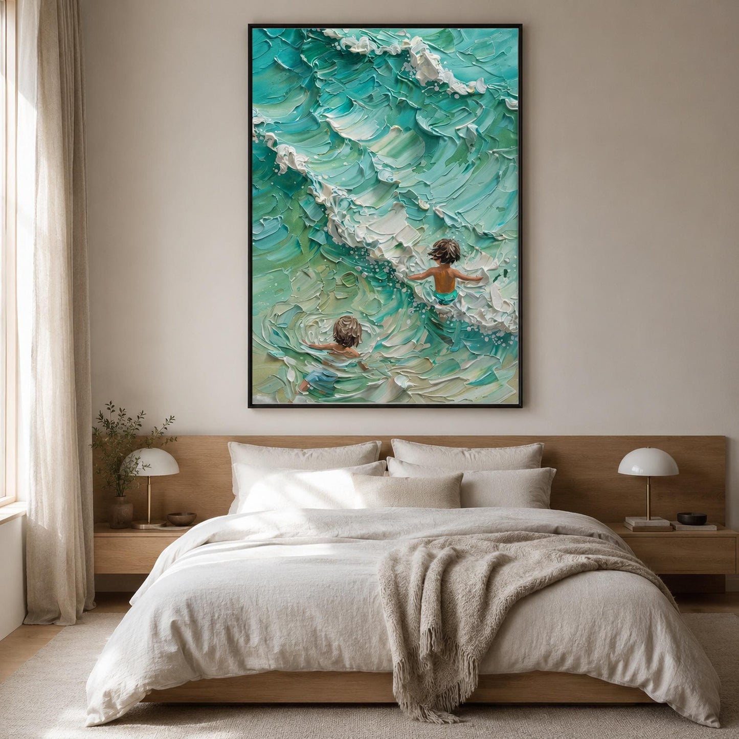 Children – Turquoise and Green Ocean Wave Seascape Wall Art | Impasto Oil Painting, view 4