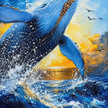 Whale Jumping – Gold Whale Ocean Wall Art | Impasto Painting, view 5