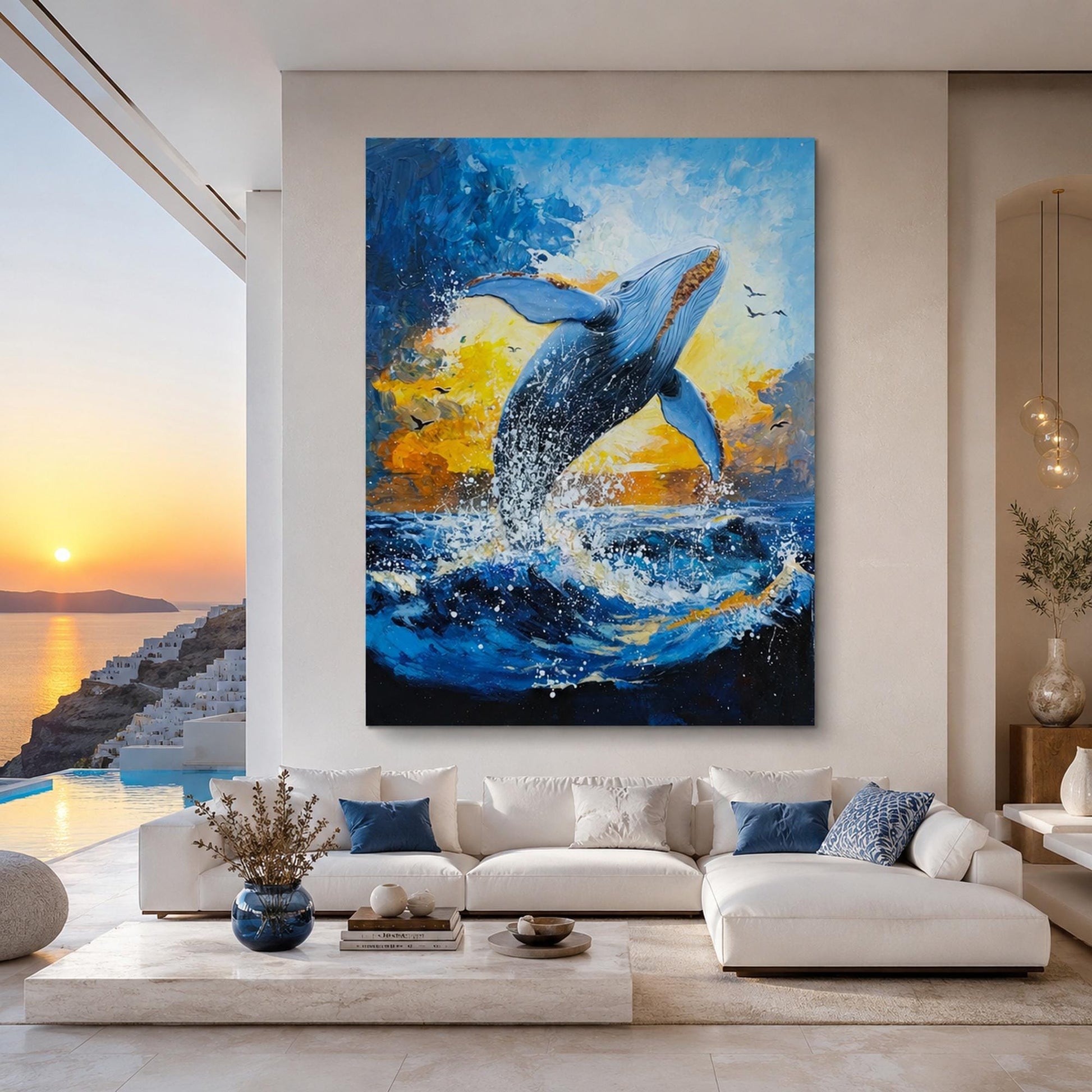 Whale Jumping – Gold Whale Ocean Wall Art | Impasto Painting, view 4
