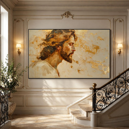 Gold and Cream Impasto Leaf Wall Art – Sacred Portrait Painting