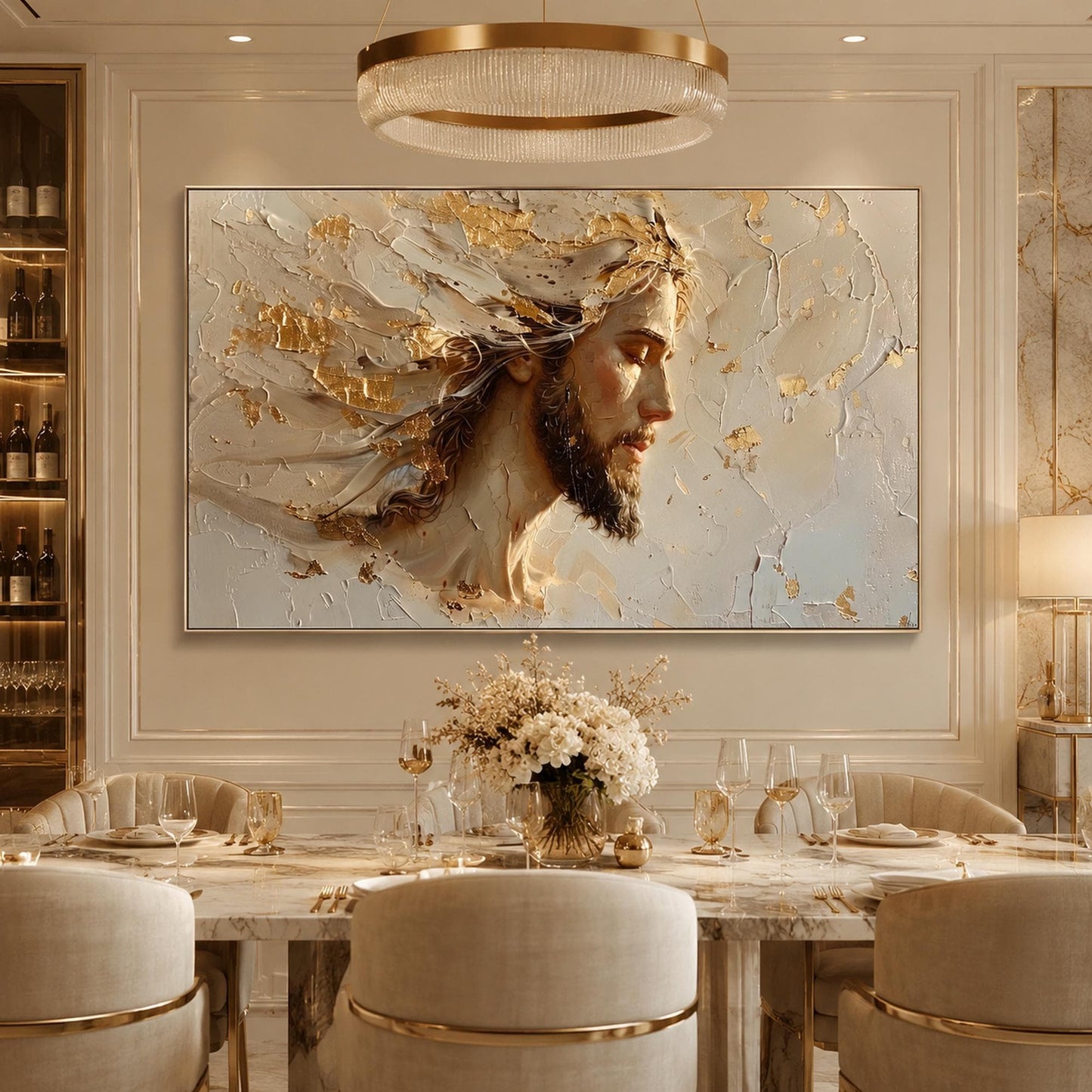 Gold and Grey Impasto Abstract 3D Texture Wall Art – Peaceful Sacred Painting Gold Canvas