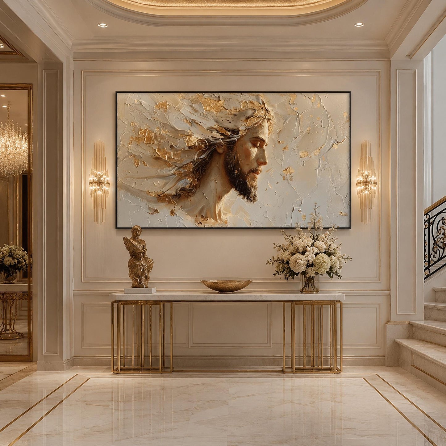 Gold and Grey Impasto Abstract 3D Texture Wall Art – Peaceful Sacred Painting Gold Canvas
