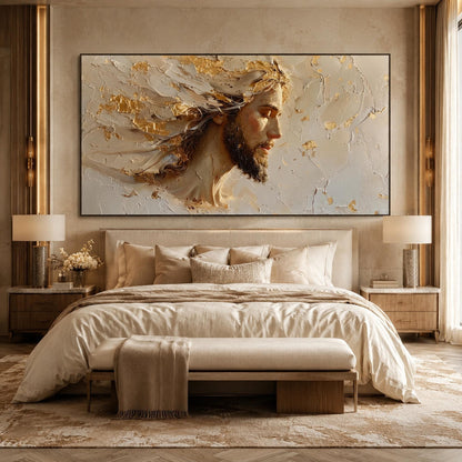 Gold and Grey Impasto Abstract 3D Texture Wall Art – Peaceful Sacred Painting Gold Canvas