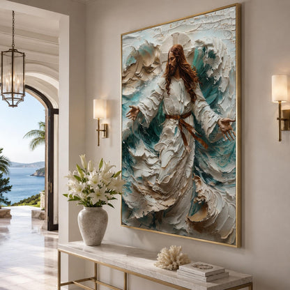 Divine Figure Painting – Blue and White Ocean Wave Seascape Wall Art | Impasto Hand-Painted Painting, view 2