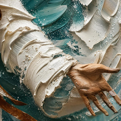 Divine Figure Painting – Blue and White Ocean Wave Seascape Wall Art | Impasto Hand-Painted Painting, view 5
