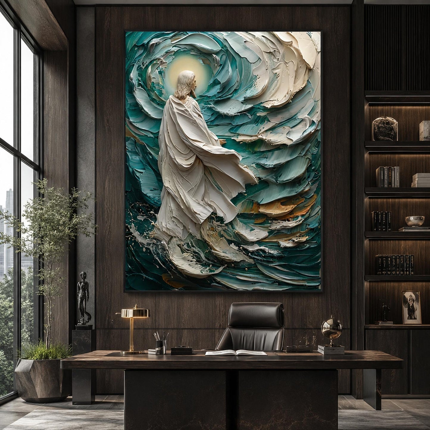 Divine Walk Canvas Teal – Emerald and Teal Ocean Wall Art | Impasto Painting, view 3