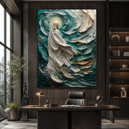 Divine Walk Canvas Teal – Emerald and Teal Ocean Wall Art | Impasto Painting, view 3