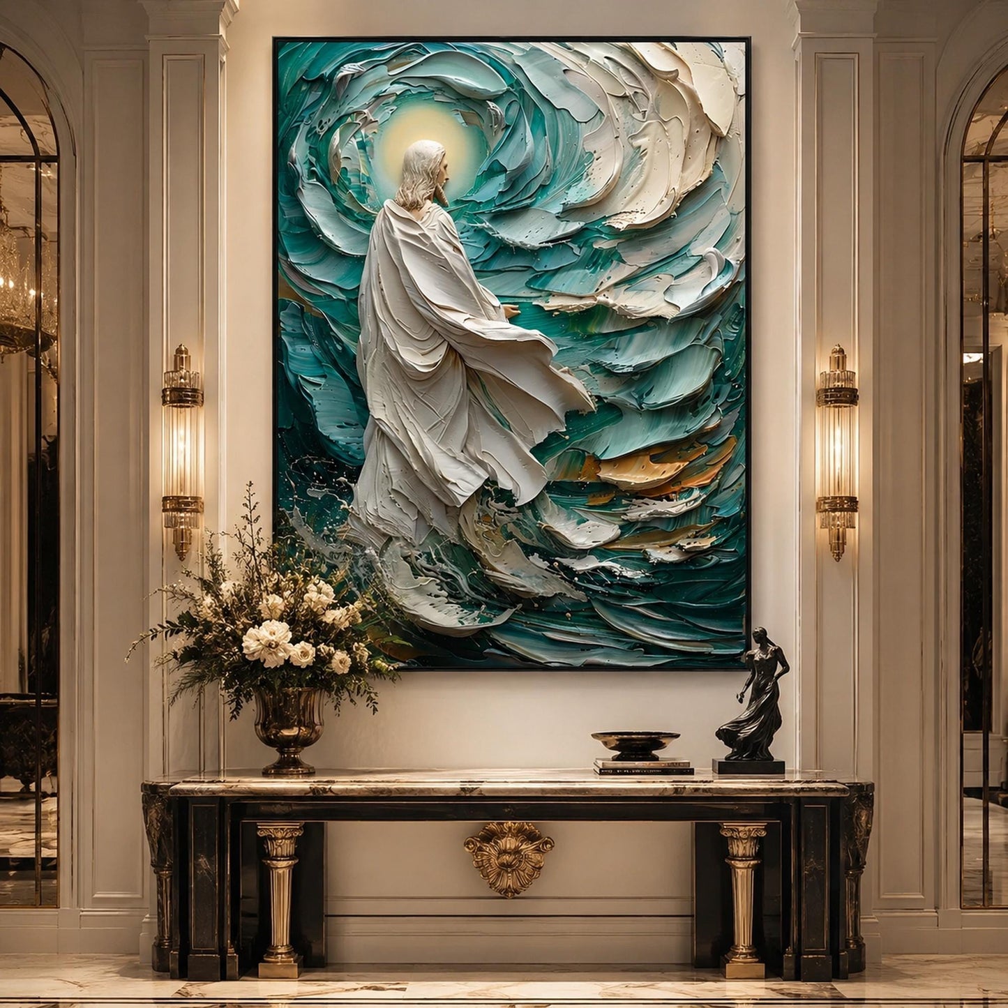 Divine Walk Canvas Teal – Emerald and Teal Ocean Wall Art | Impasto Painting, view 4