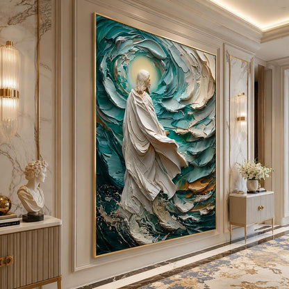 Divine Walk Canvas Teal – Emerald and Teal Ocean Wall Art | Impasto Painting, view 2