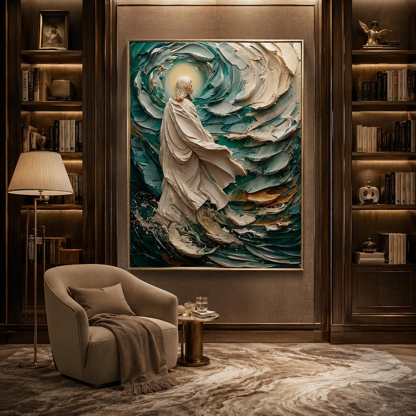 Emerald and Teal Impasto Ocean Wall Art – Divine Walk Canvas Teal