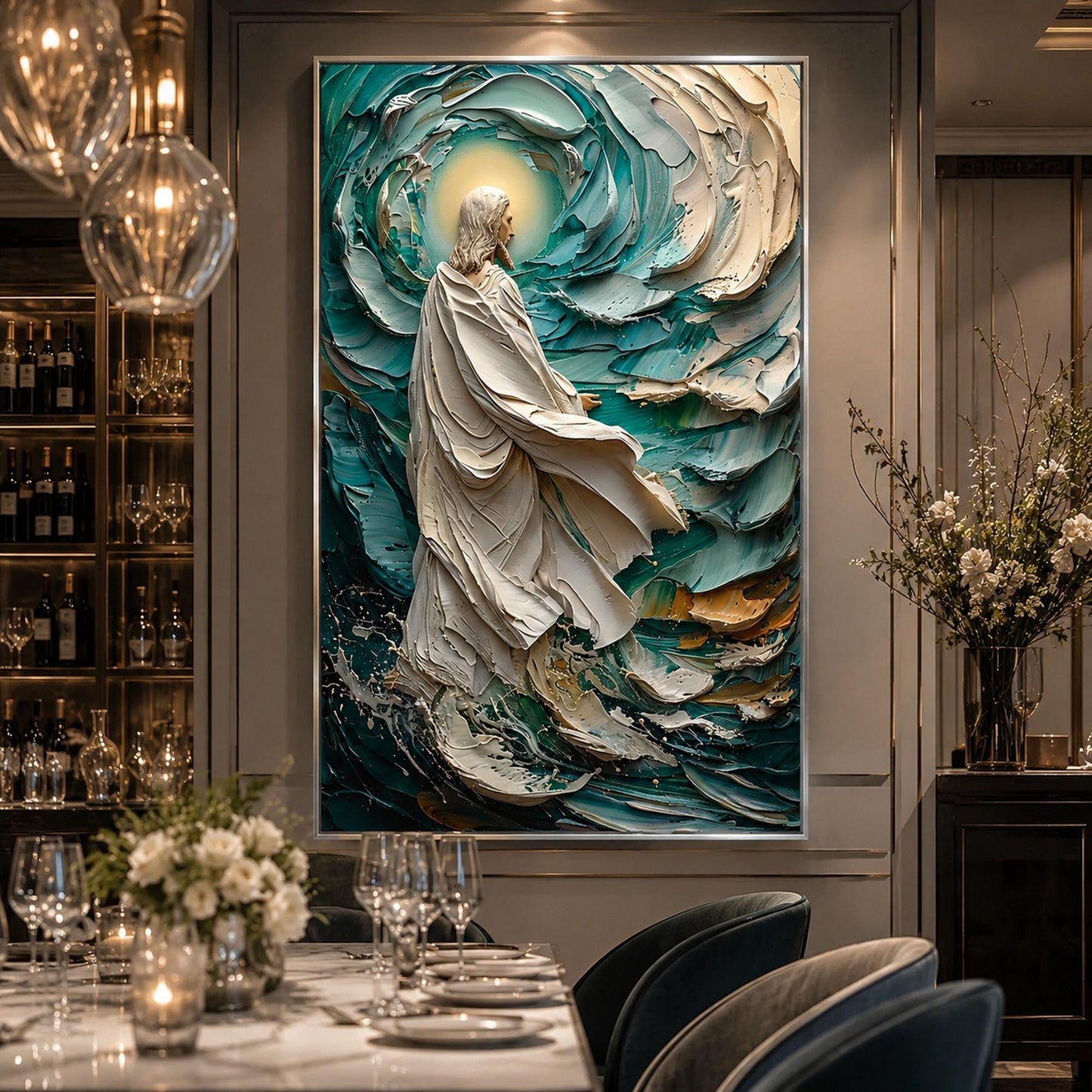 Emerald and Teal Impasto Ocean Wall Art – Divine Walk Canvas Teal
