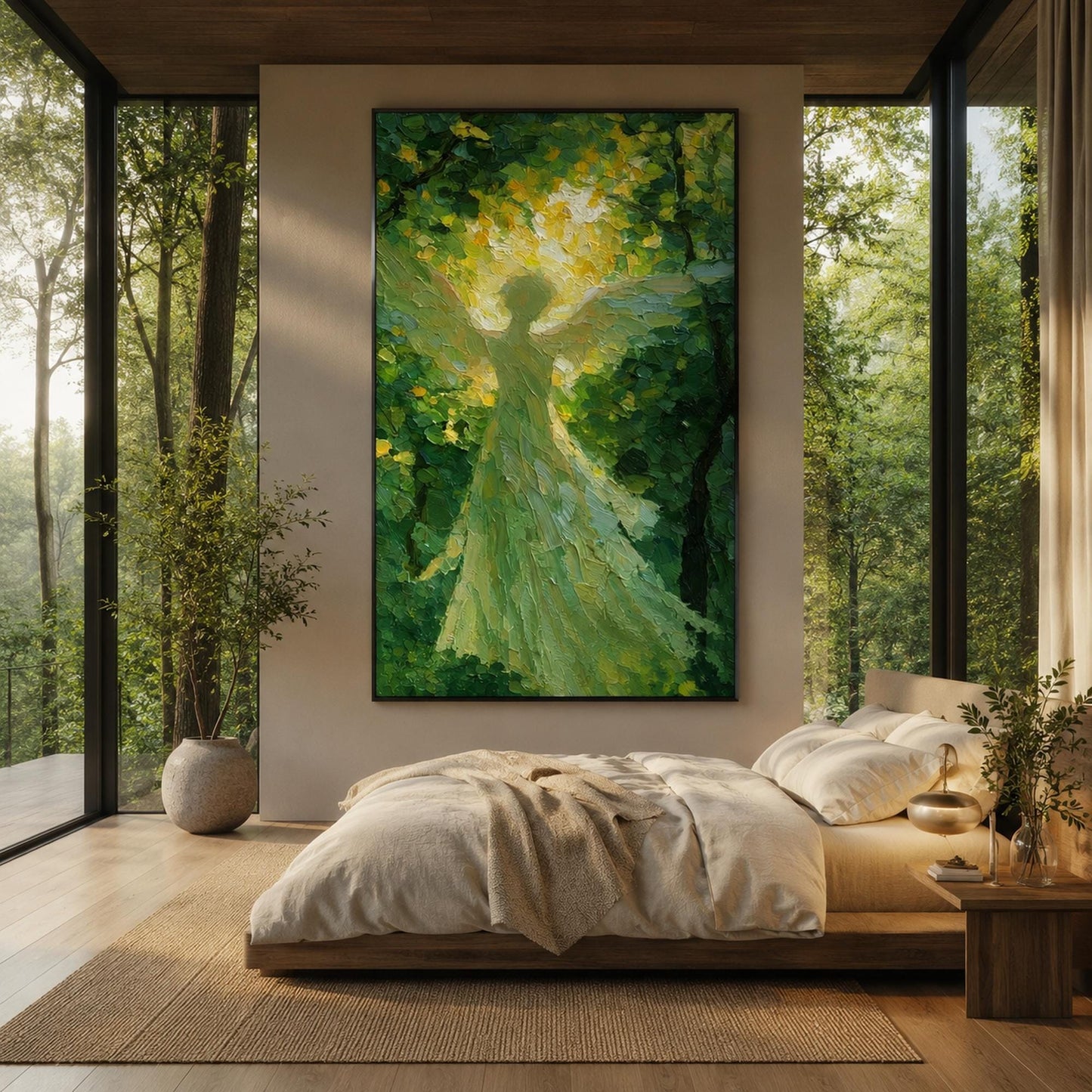 Forest Angel – Green Forest Tree Wall Art | Oil Painting, view 2