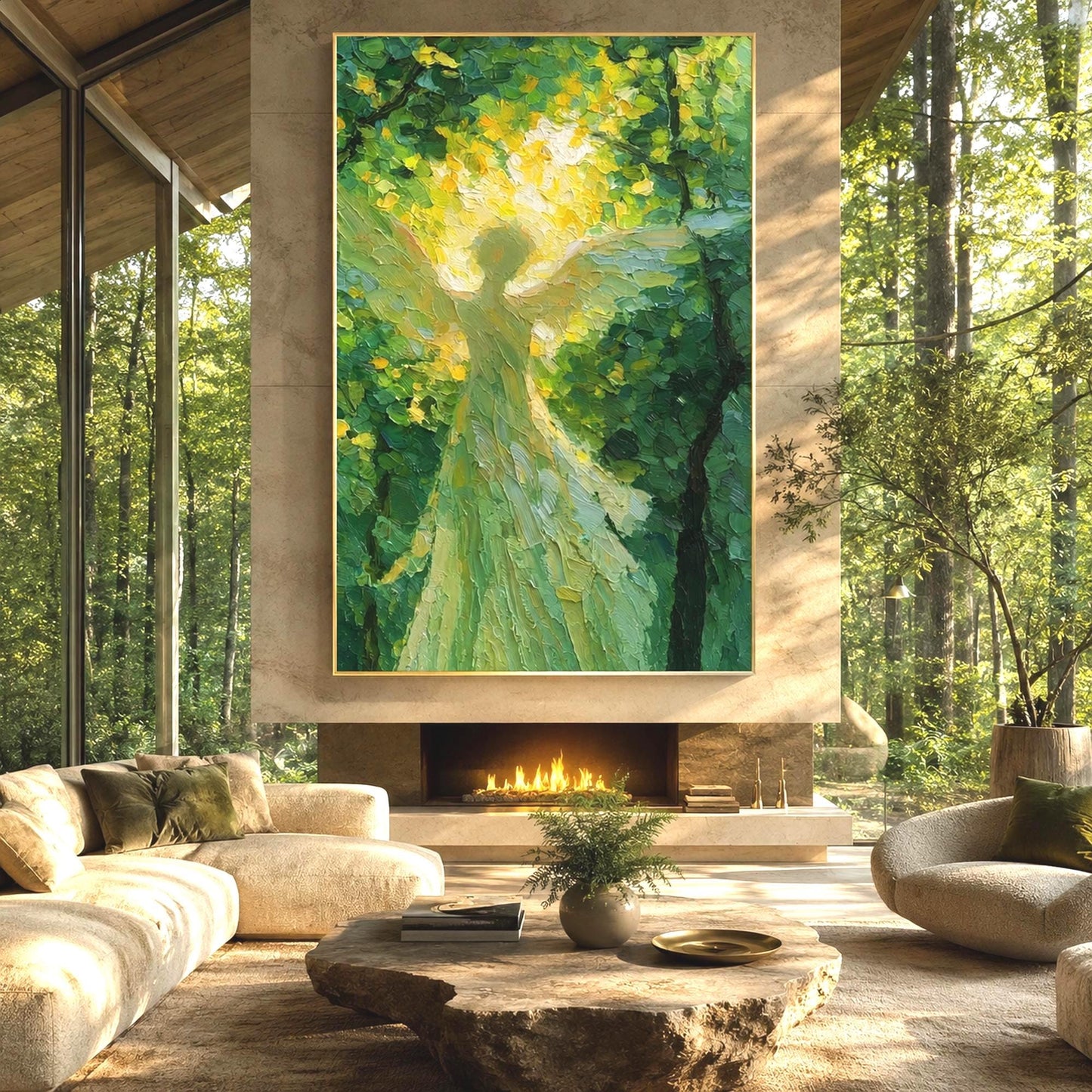 Forest Angel – Green Forest Tree Wall Art | Oil Painting, view 1