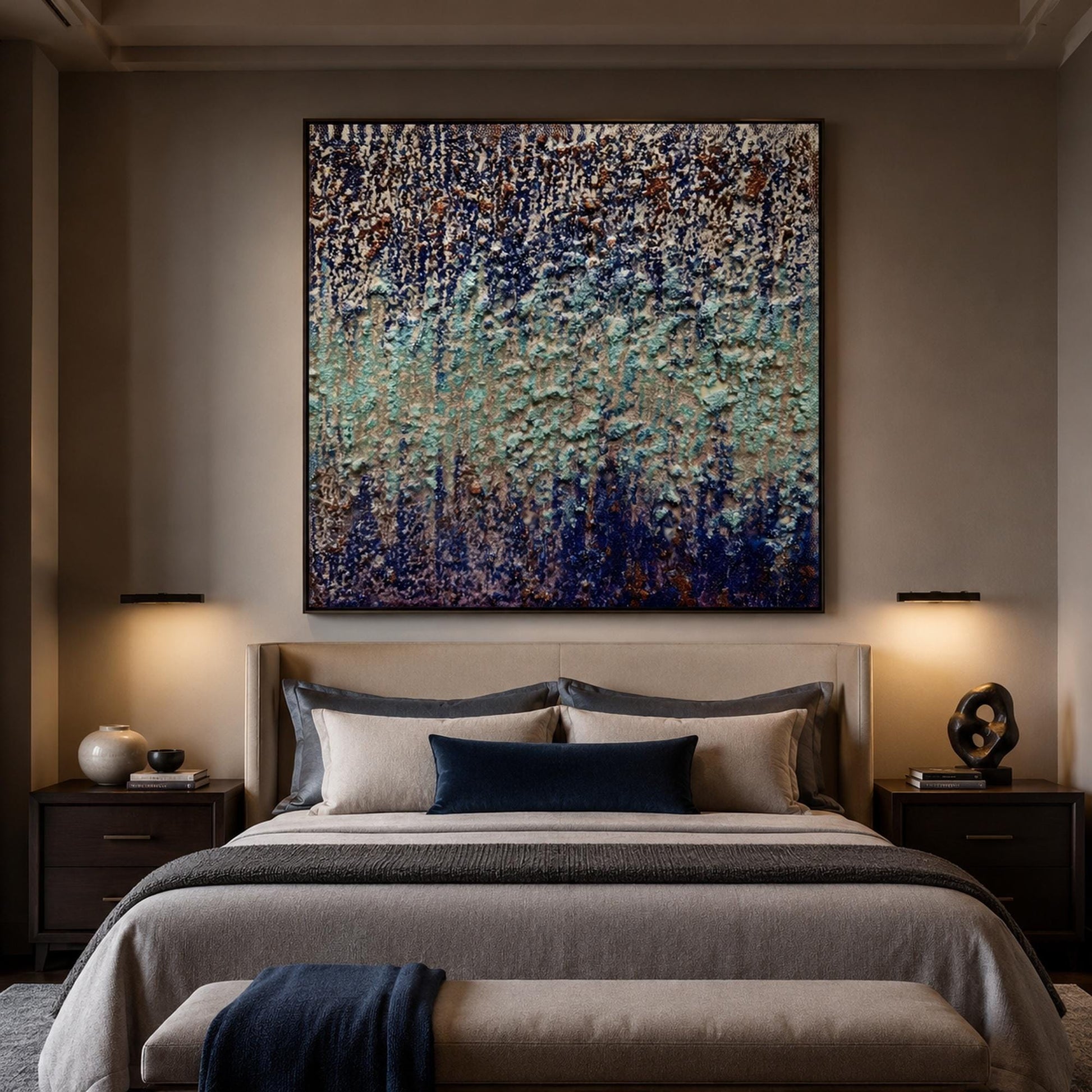 Blue Green – Navy and Sage Neutral Abstract Wabi-Sabi Wall Art | Textured Painting, view 4