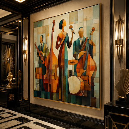 Jazz Singer Painting – Olive and Gold Geometric Wall Art | Painting, view 2