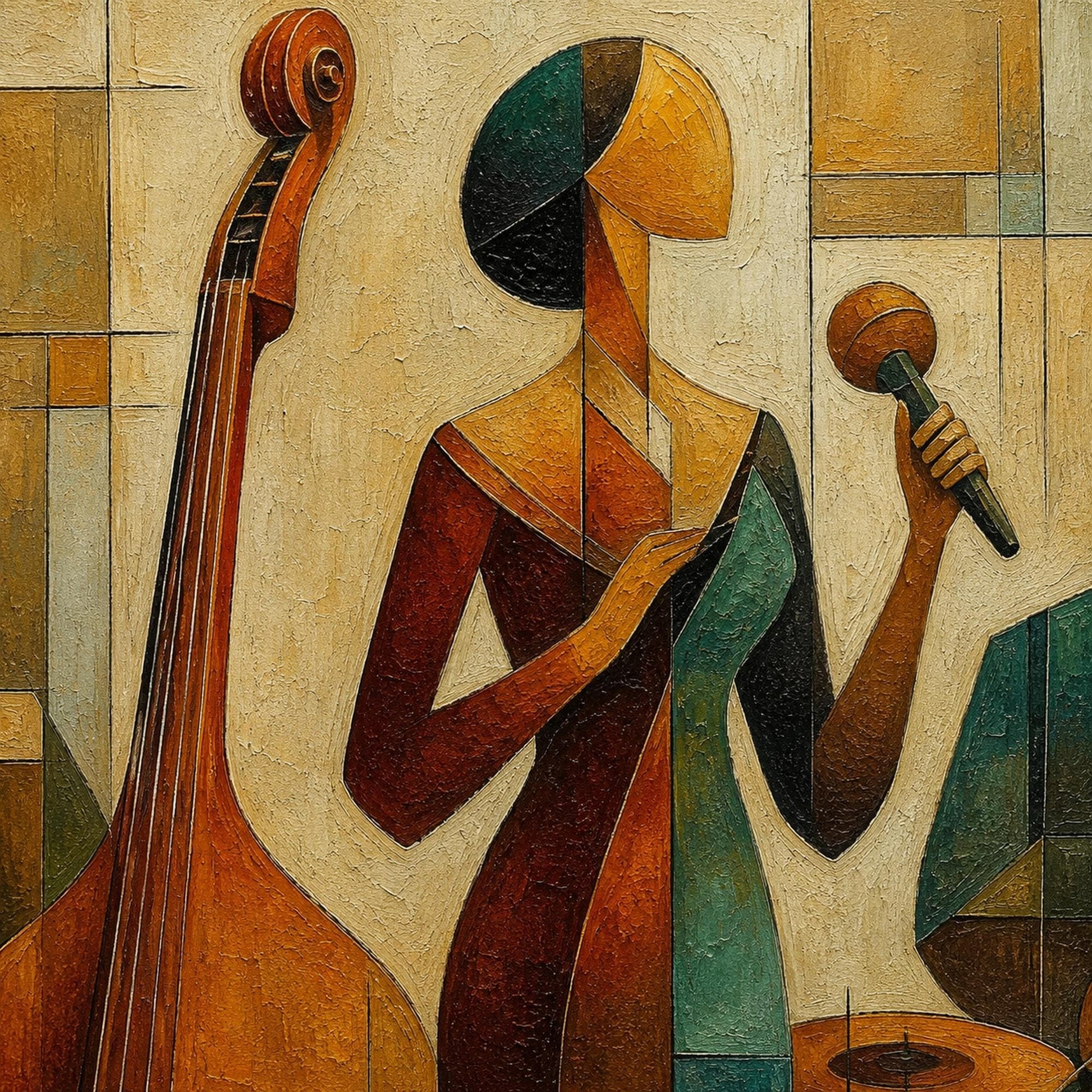 Jazz Singer Painting – Olive and Gold Geometric Wall Art | Painting, view 4