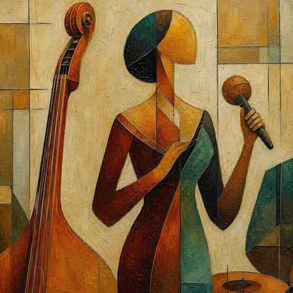 Jazz Singer Painting – Olive and Gold Geometric Wall Art | Painting, view 4