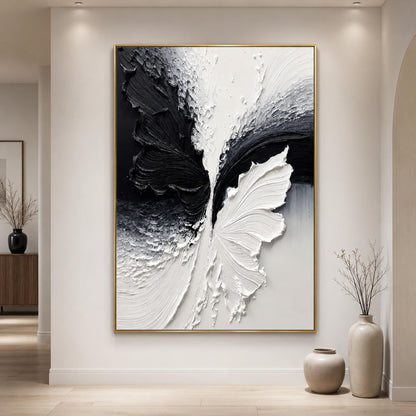 Textured Black and White Butterfly Oil Painting – Minimalist Animal Wall Art