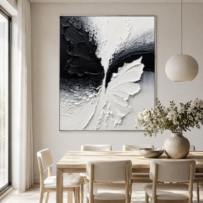 Textured Black and White Butterfly Abstract Oil Painting for Modern Minimalist Wall Art – Black and White Butterfly Animal Wa