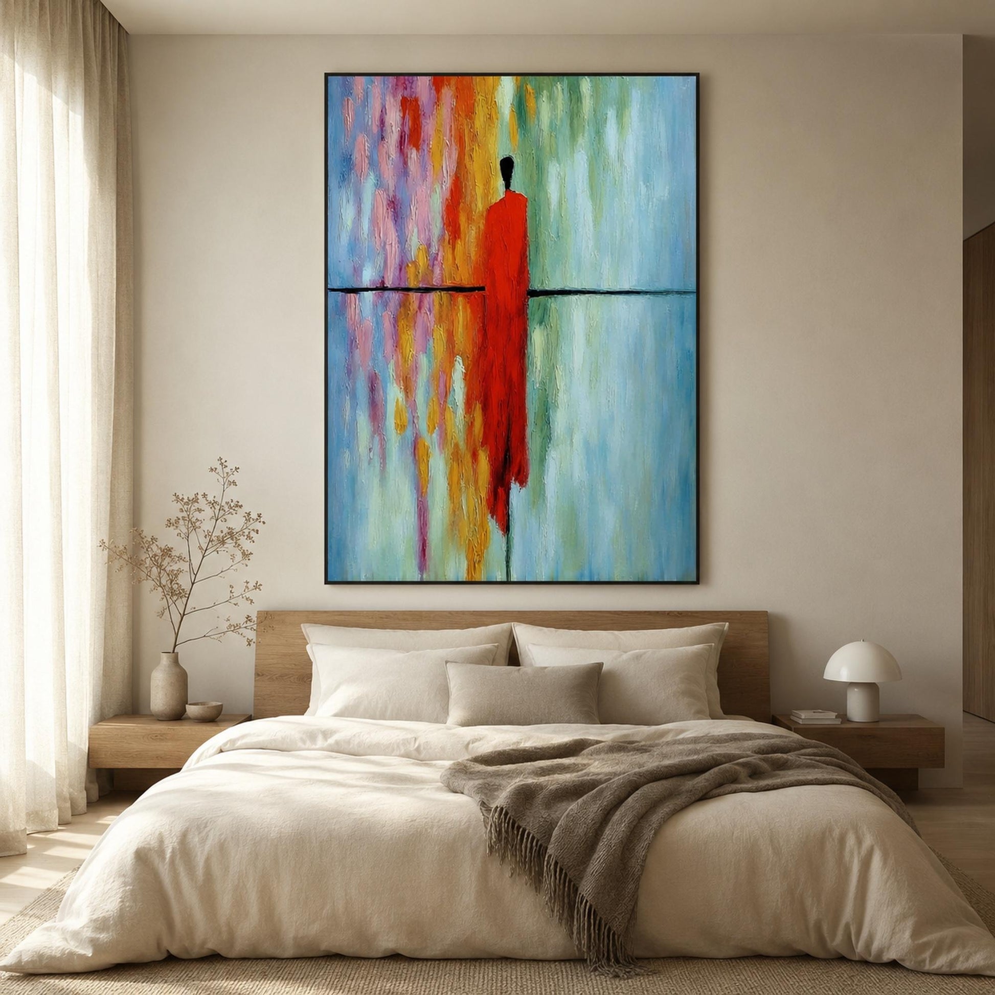 Original Red Figure – Red Figurative Figure Portrait Wall Art | Minimalist Hand-Painted Oil Painting, view 4