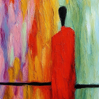 Original Red Figure – Red Figurative Figure Portrait Wall Art | Minimalist Hand-Painted Oil Painting, view 5