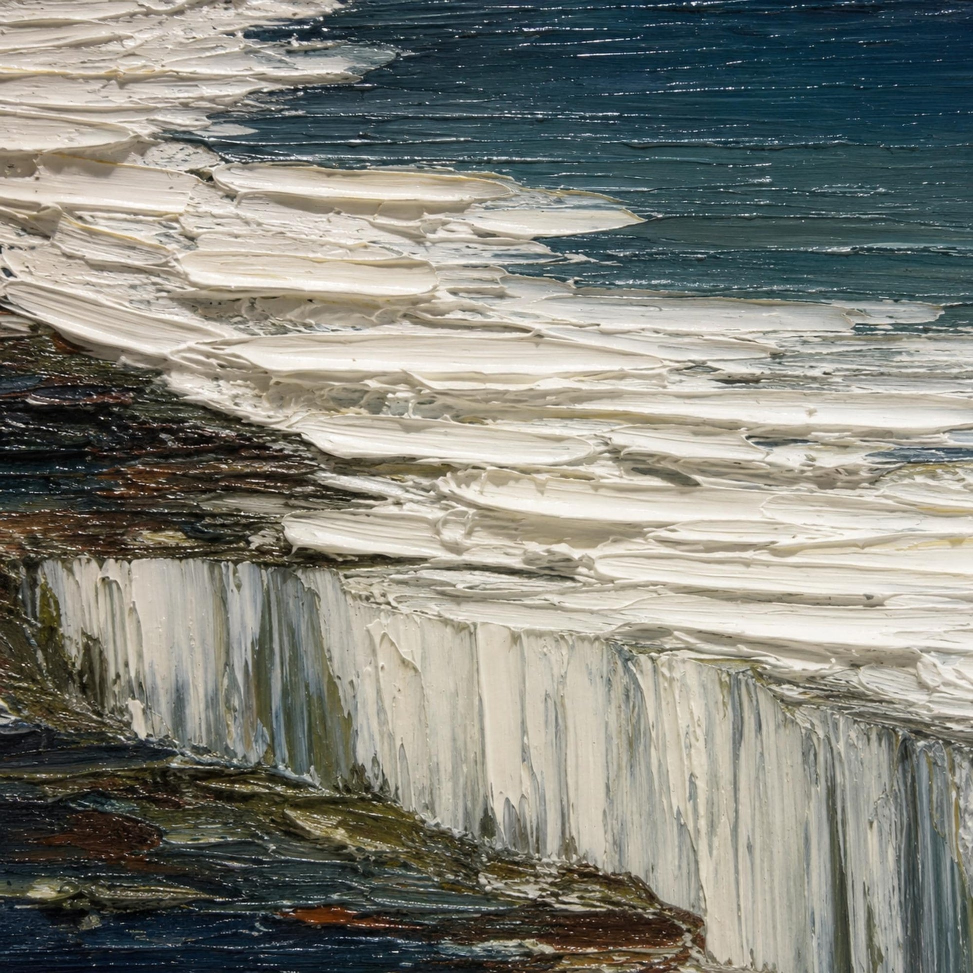 White Cliffs Dark – Navy and White Ocean Wall Art | Impasto Painting, view 5