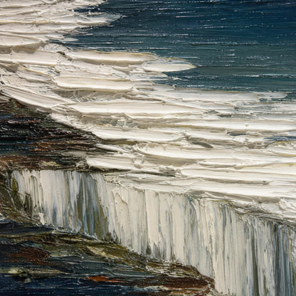 White Cliffs Dark – Navy and White Ocean Wall Art | Impasto Painting, view 5
