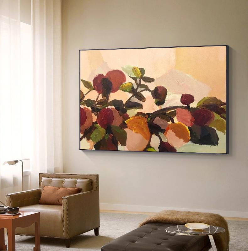 Impressionist Flowers Oil Painting on Canvas, Large Abstract Floral Painting for Living Room