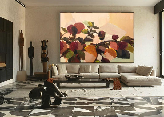 Impressionist Flowers Oil Painting on Canvas, Large Abstract Floral Painting for Living Room