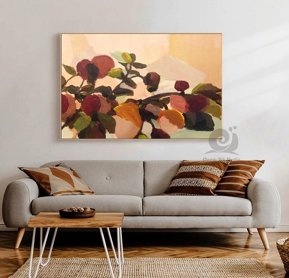 Impressionist Flowers Oil Painting on Canvas, Large Abstract Floral Painting for Living Room