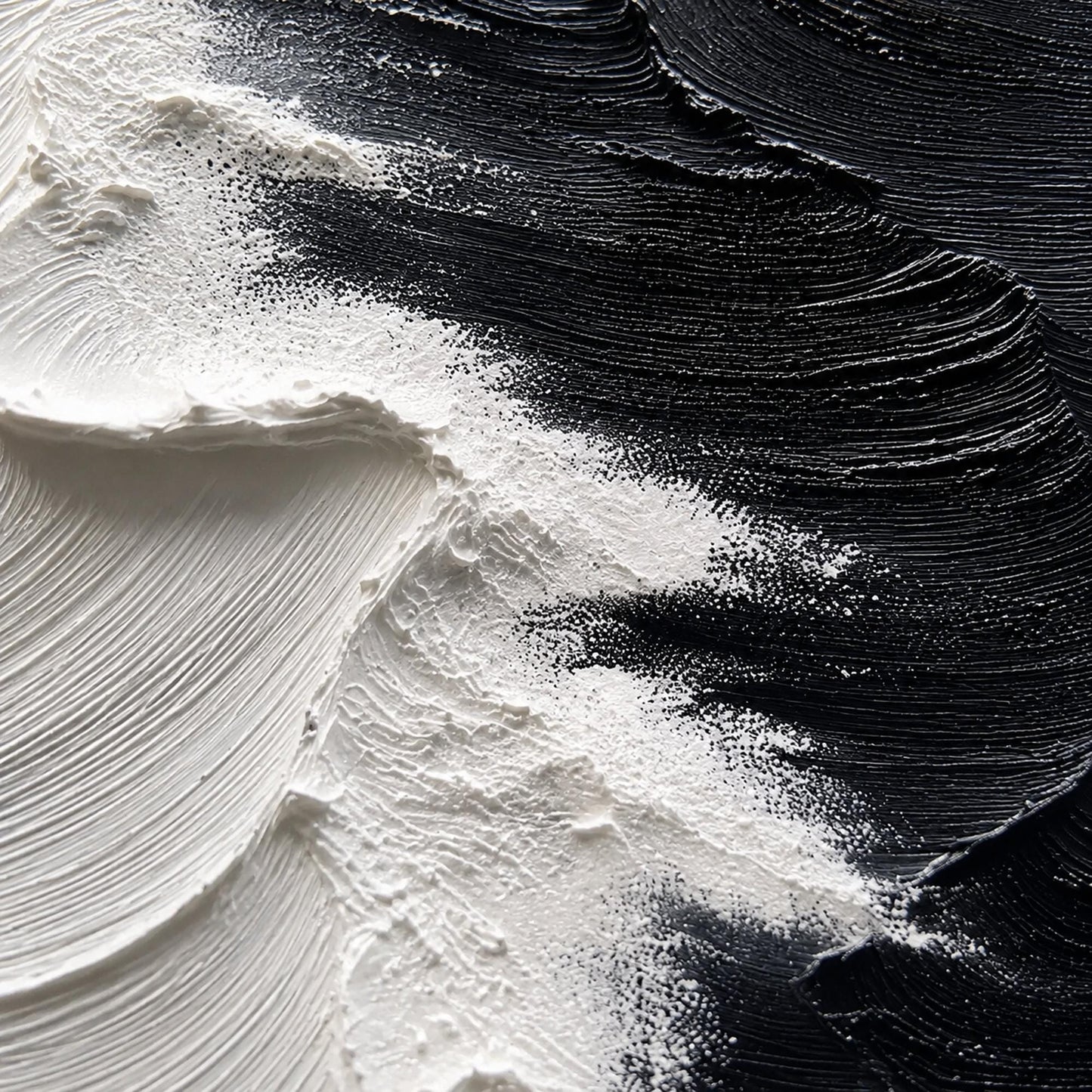 Black and White Abstract Impasto Ocean Wave Seascape Wall Art
