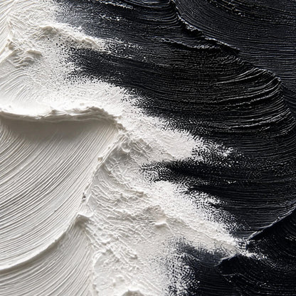 Black and White Abstract Impasto Ocean Wave Seascape Wall Art