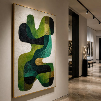 Emerald and Sage Mid-Century Modern Textured Geometric Wall Art