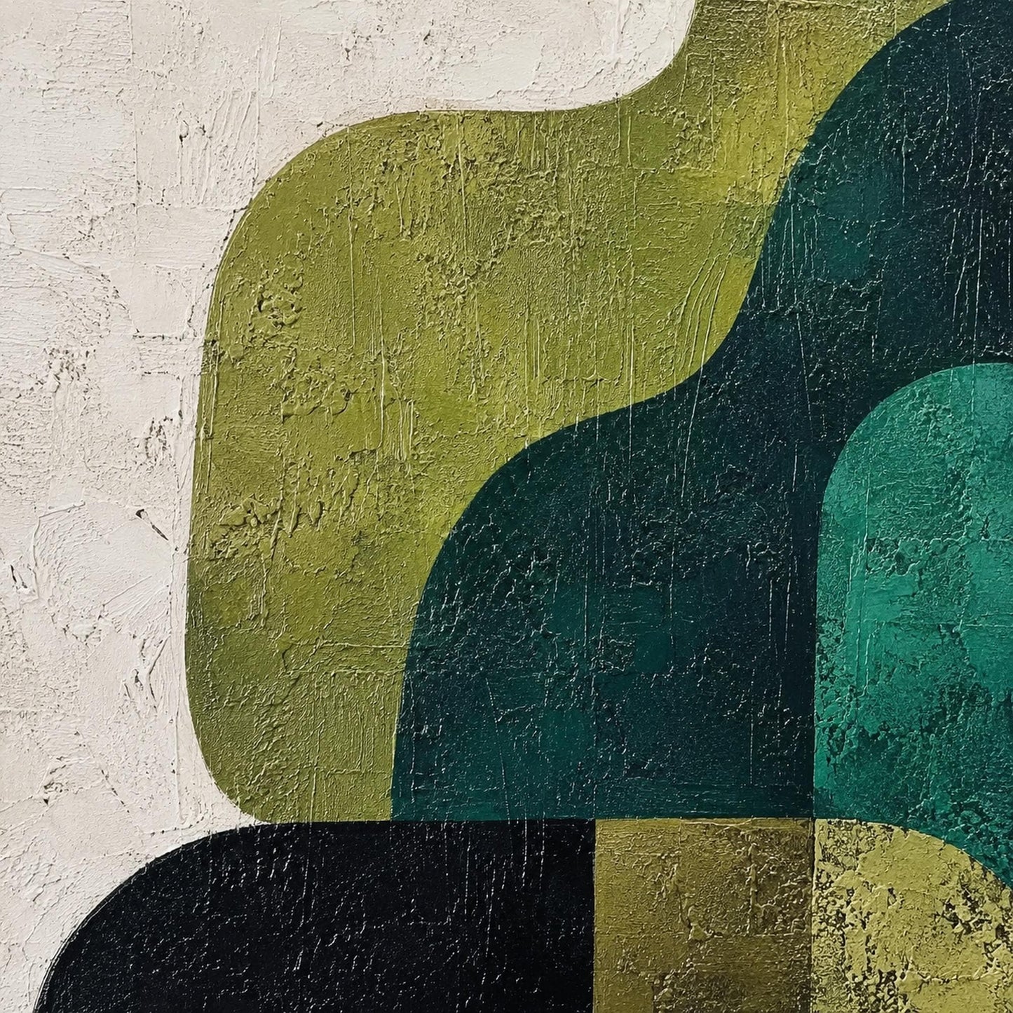 Emerald and Sage Mid-Century Modern Textured Geometric Wall Art