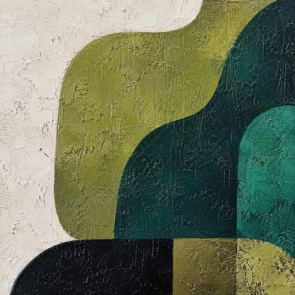 Emerald and Sage Mid-Century Modern Textured Geometric Wall Art