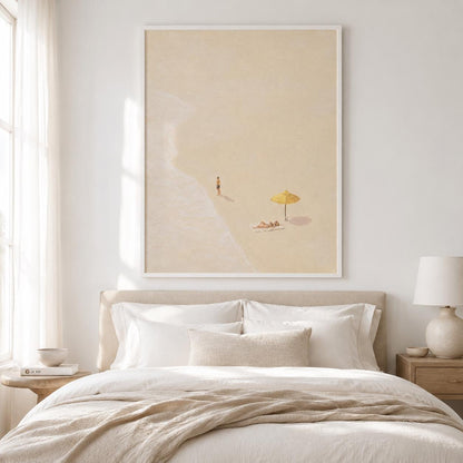 Beach Umbrella Wall Art Neutral Minimalist Coastal Canvas Painting for Modern Living Room Decor