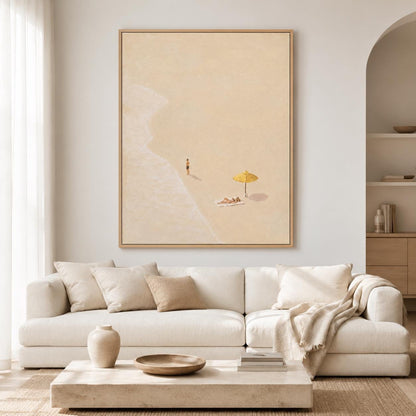 Beach Umbrella Wall Art Neutral Minimalist Coastal Canvas Painting for Modern Living Room Decor