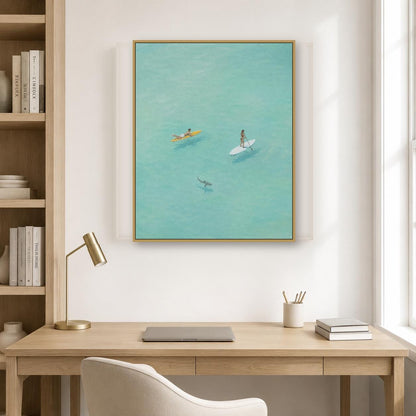 Paddle Board Wall Art Turquoise Ocean Surfer Canvas Painting for Modern Living Room Decor