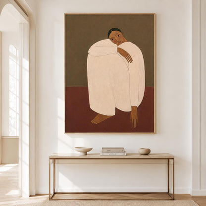 Woman Portrait Wall Art Brown Minimalist Figurative Canvas Painting for Modern Bedroom Decor
