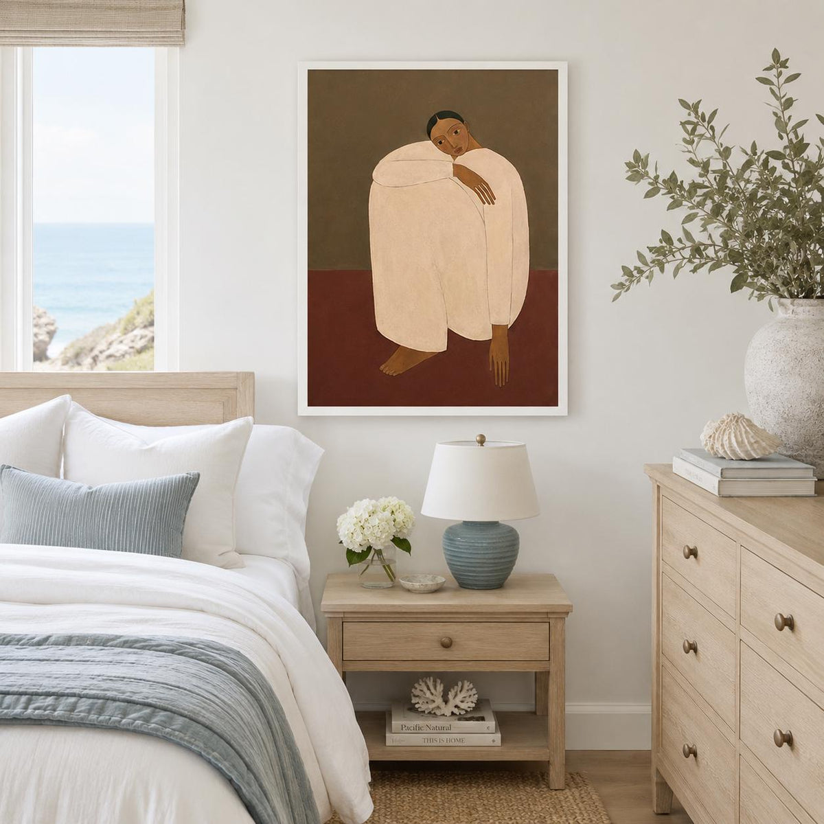 Woman Portrait Wall Art Brown Minimalist Figurative Canvas Painting for Modern Bedroom Decor